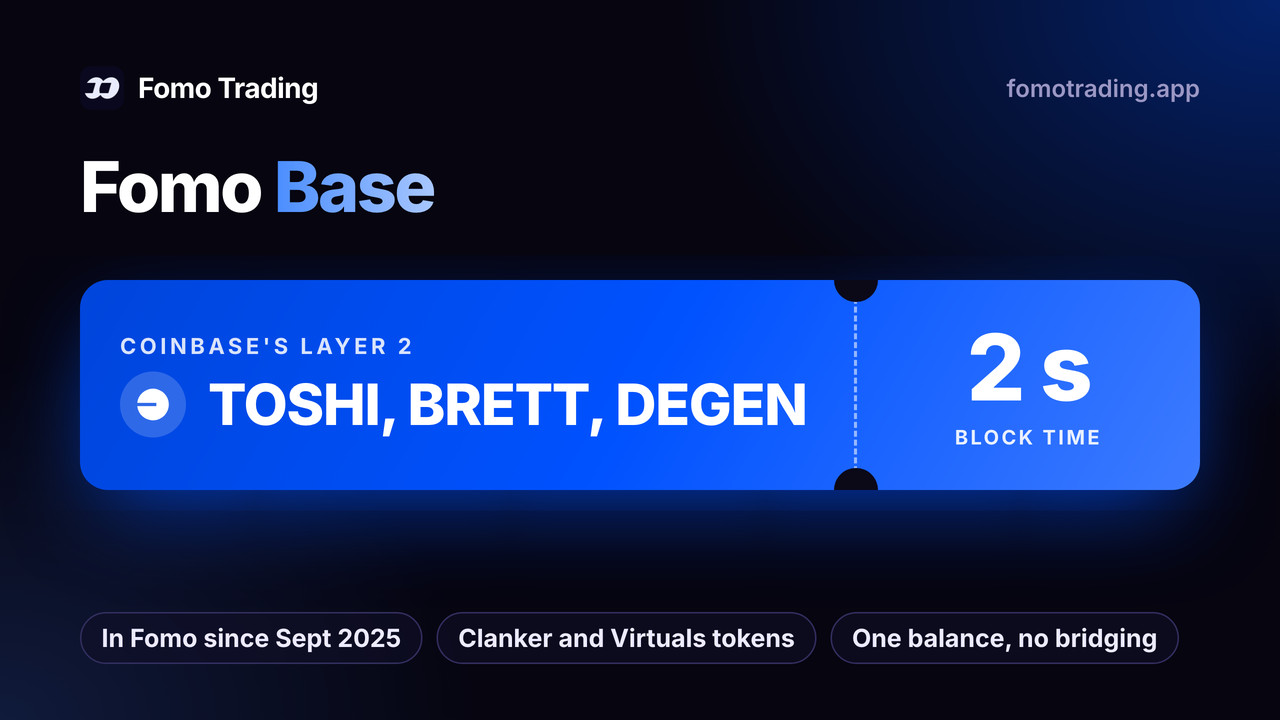 Fomo Base: trade Base memecoins like TOSHI, BRETT and DEGEN on Coinbase's layer 2, in Fomo since September 2025