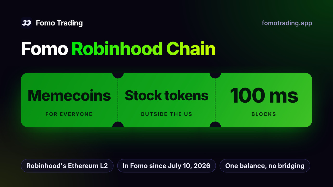Fomo Robinhood Chain: memecoins for everyone and Robinhood stock tokens outside the US, 100 ms blocks, one balance